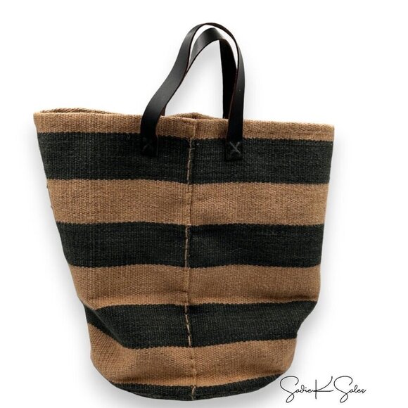 Magnolia Home Serena Striped Jute Tote Storage Basket with Leather Handles 2019 - Picture 5 of 9